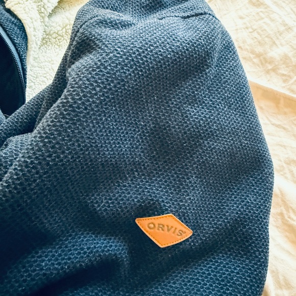 Orvis Navy Knit Blue, Sherpa Fleece-Lined 3/4 Zip Pullover - Picture 5 of 11